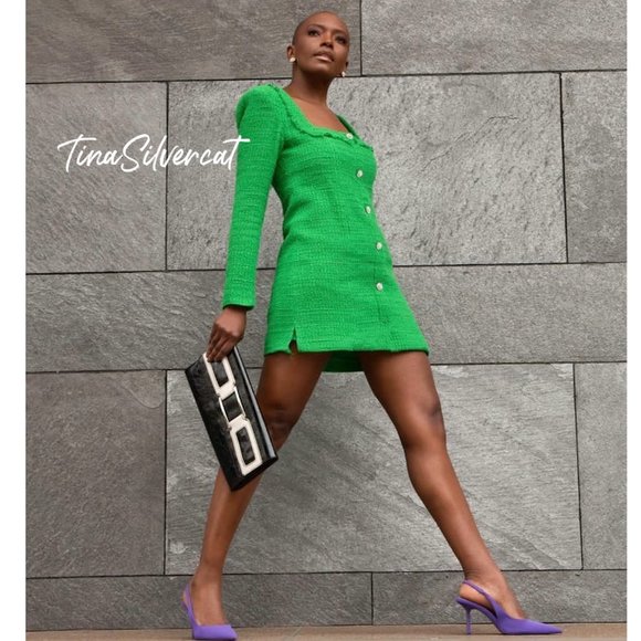 BLOGGER'S FAVE! Zara Green Tweed Mini Dress Sz XS, S, M, L NWT - Picture 12 of 16